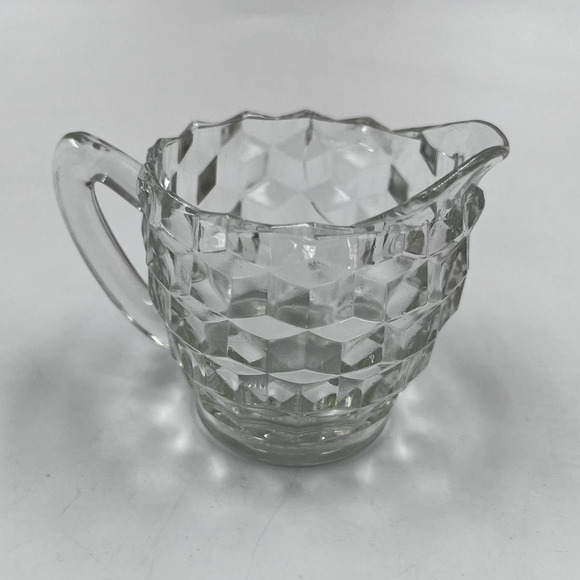 Vintage Fostoria MidCentury Modern MCM Jeannette Clear Glass Cube Creamer Dish - Picture 3 of 8